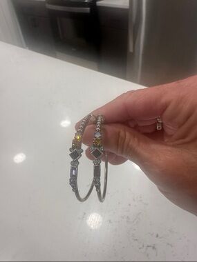 Karen Scott Silver Hoop Earrings with Iridescent Crystal Accents